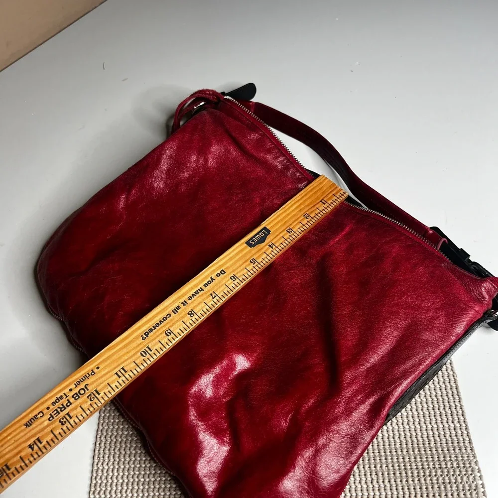 Rudsak Red Pebbled Leather Hobo Shoulder Bag Slouchy Zip Top Silver Hardware